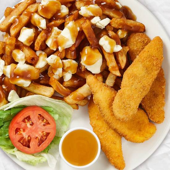 Lanières de poulet avec poutine / Chicken strips with poutine