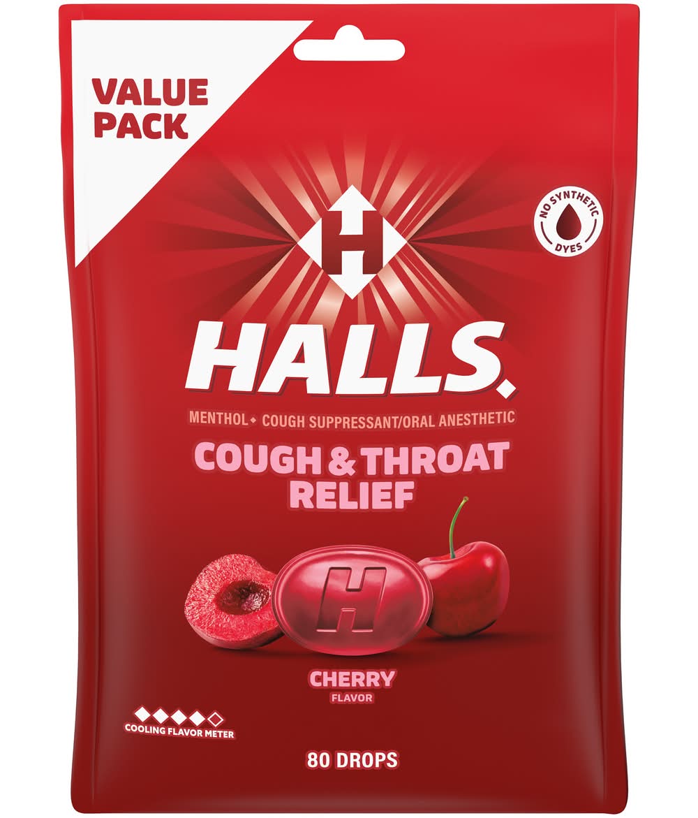 Halls Menthol Cough & Throat Relief Economy pack Drops, Cherry (8.74 oz, 80 ct)