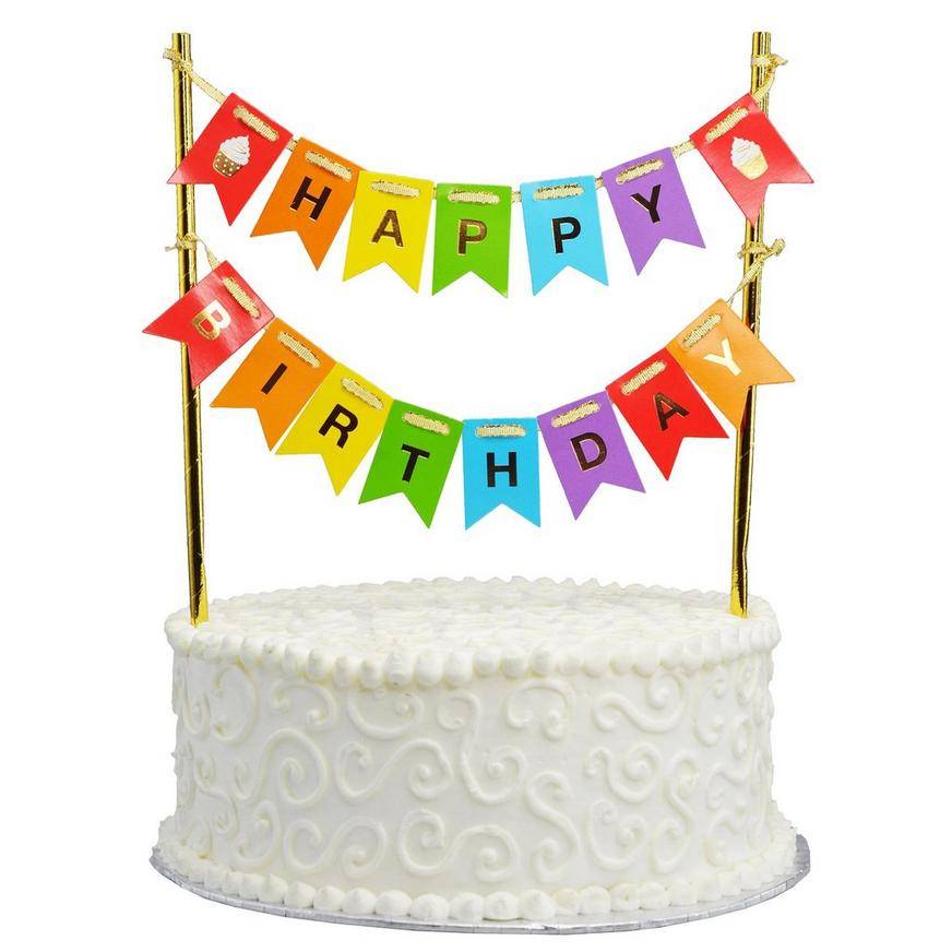 Party City Happy Birthday Bunting Cake Topper, Multi Color