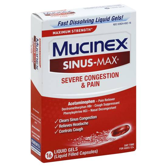 Mucinex Sinus-Max Severe Congestion & Pain Maximum Strength Liquid Gels (16 ct)