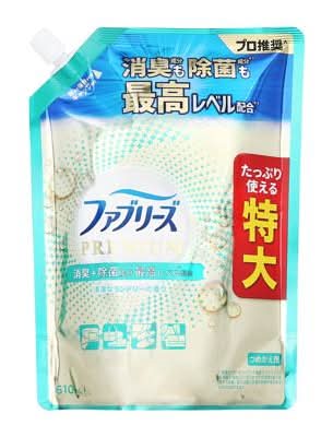ファブリーズ Ｗ除菌+消臭 プレミアム つめかえ用 - 清潔なランドリーの香り (610mL)