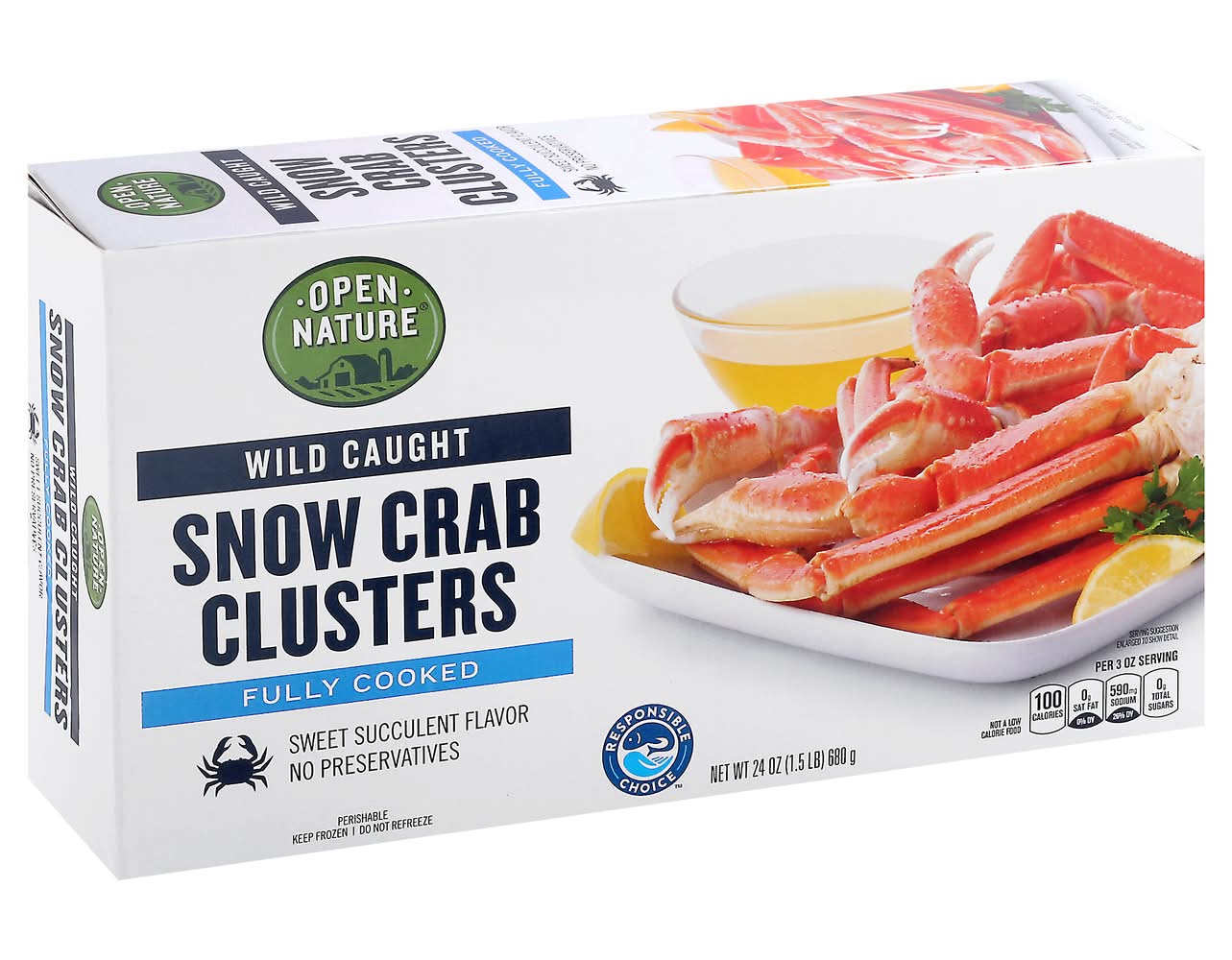 Open Nature Fully Cooked Wild Caught Snow Crab Clusters (24 oz)