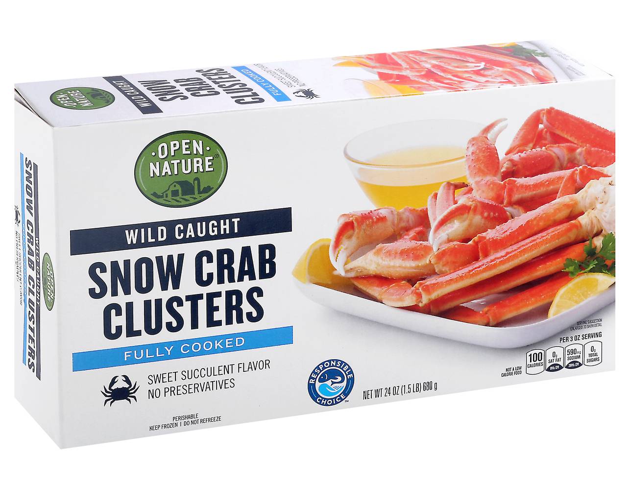 Open Nature Fully Cooked Wild Caught Snow Crab Clusters (24 oz)