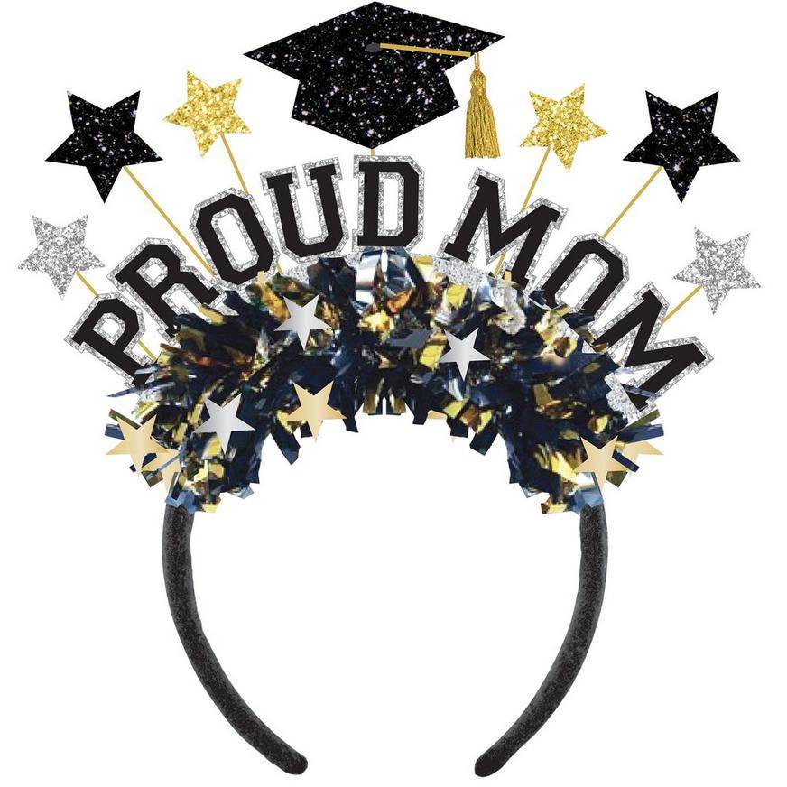 Party City Proud Mom Graduation Headband (black-silver-gold)