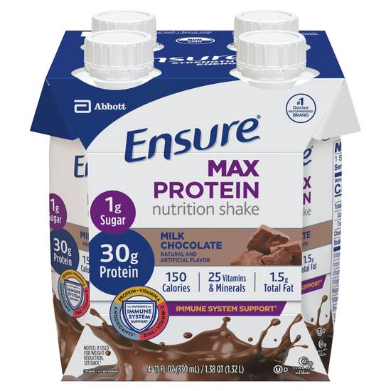 Ensure Max Protein Milk Chocolate Nutrition Shake (4 ct, 11 floz)