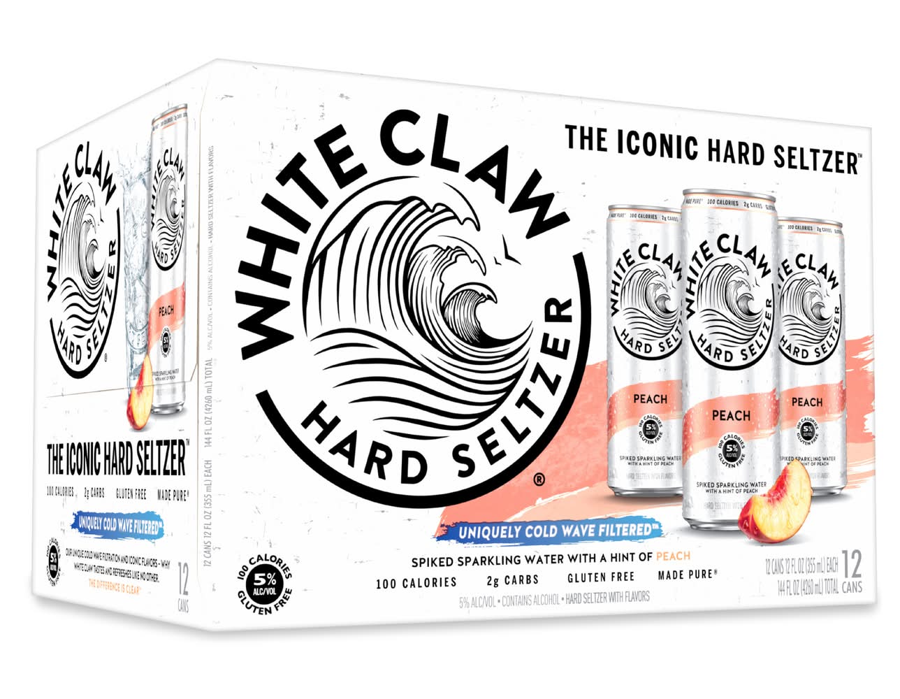 White Claw Spiked Sparkling Water Hard Seltzer, Peach (12 x 12 fl oz)