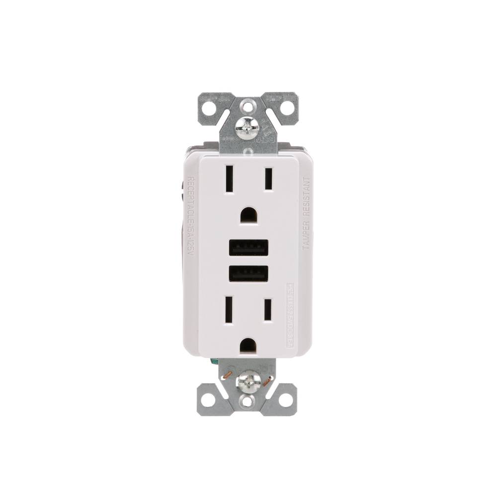 Eaton 15-Amp 125-volt Tamper Resistant Residential/Commercial Decorator USB Outlet Dual Type A, White (3-Pack) | TR7765W-3-LW