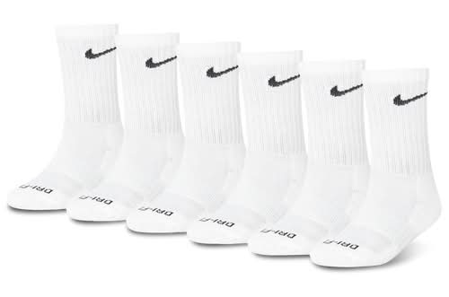 Nike Boys 6 Pack Dri-FIT Performance Basic Crew Socks - White/Black Size 5-7