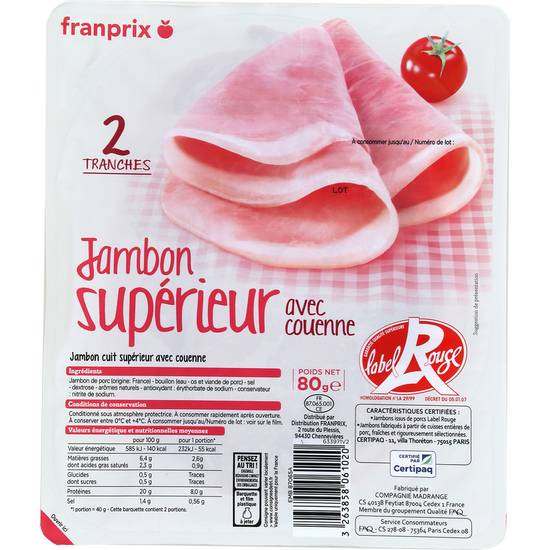 Jambon supérieur Label Rouge Franprix 2x40g