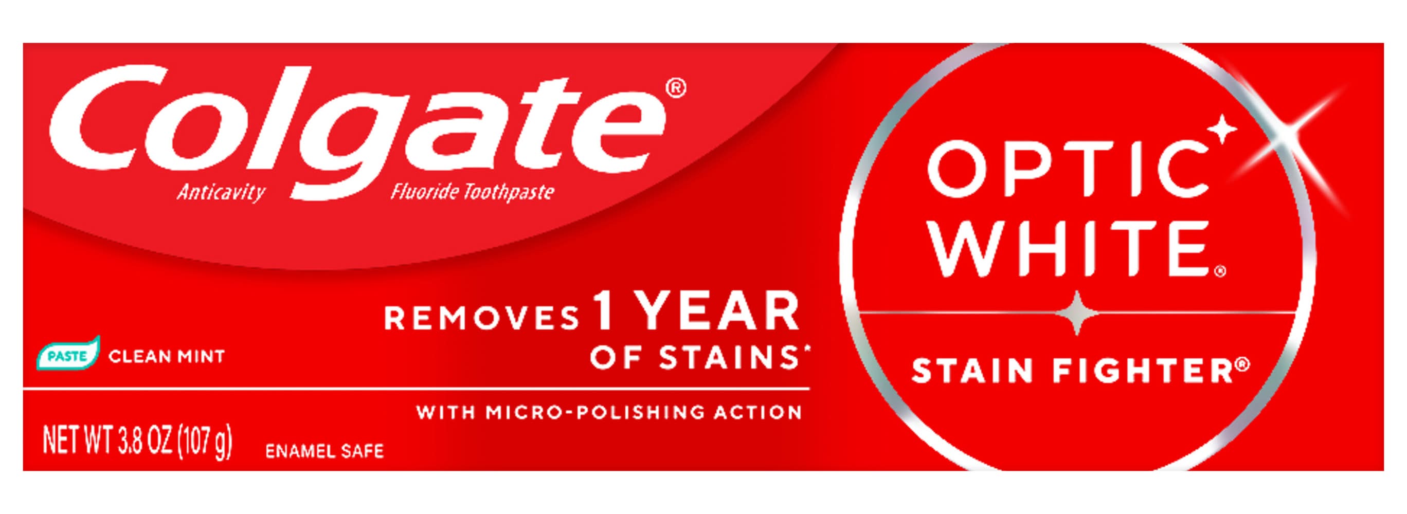 Colgate Optic White Stain Fighter Anticavity Fluoride Toothpaste, Clean Mint (3.8 oz)