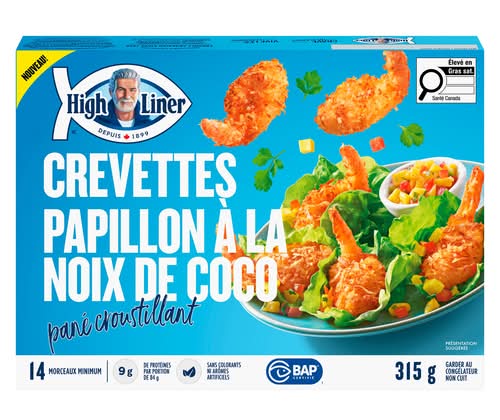 High Liner Crevettes Papillon À La Noix De Coco Pané Croustillant 315 G / High Liner Frozen Coconut Butterfly Shrimp Crispy Breaded 315 g