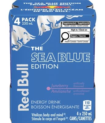 Red bull boisson énergisante édition bleu mer - sea blue edition energy drink (4 pièces, 250 ml) (amélanche)