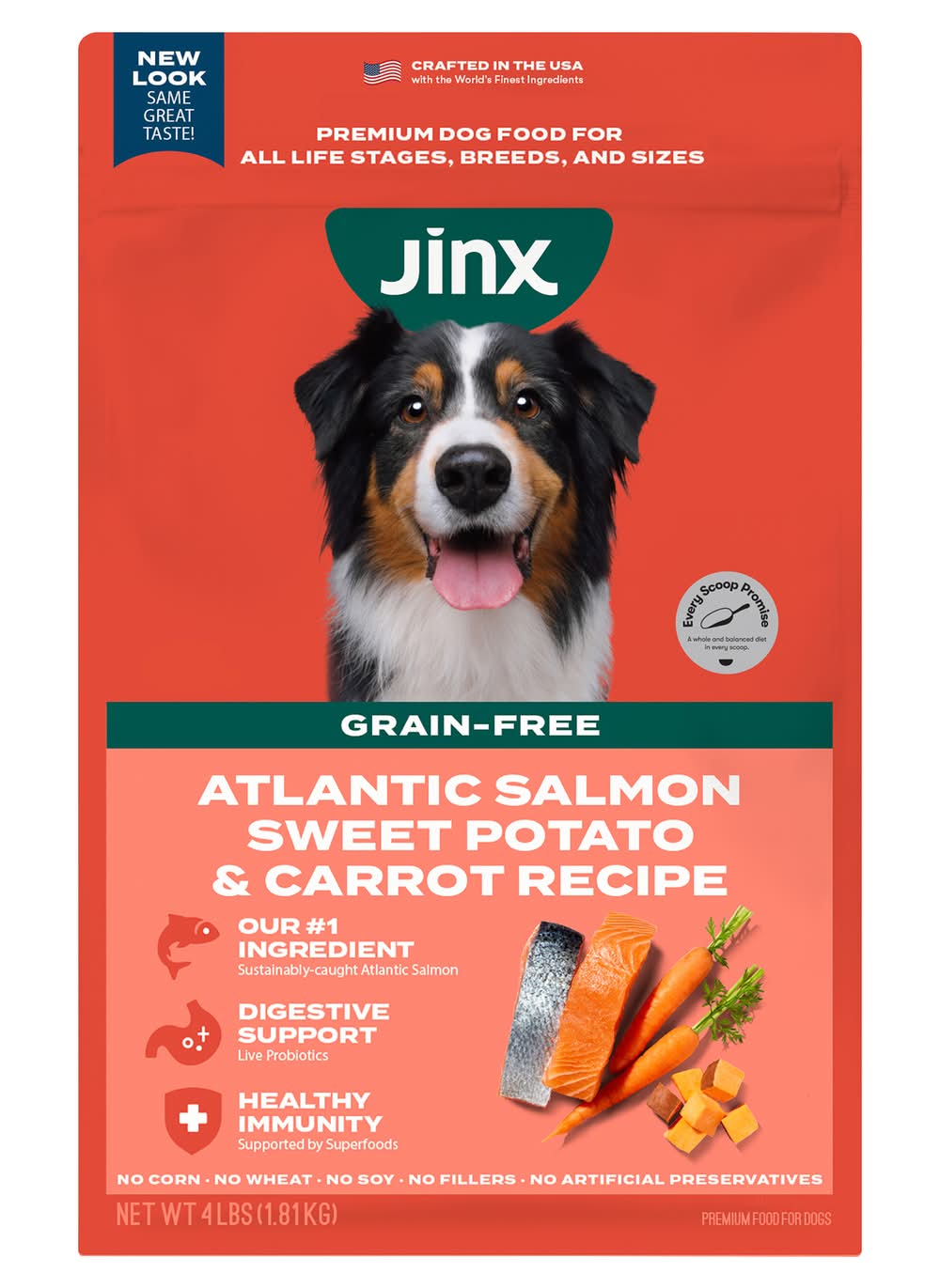 Jinx Grain-Free Recipe Dry Dog Food, Atlantic Salmon Sweet Potato & Carrot (4 lbs)