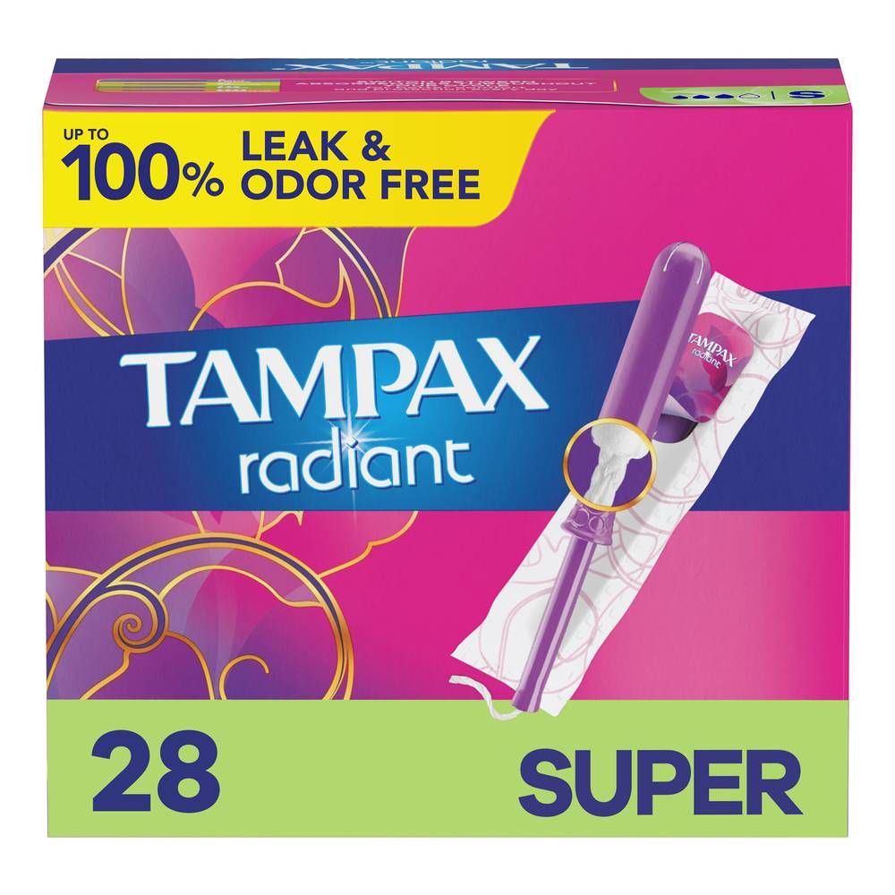 Tampax Radiant Tampons Super Absorbency, Unscented, 28 Count