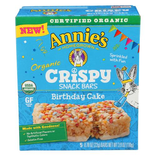 Annie's Homegrown Organic Birthday Cake Crispy Snack Bars, 5 Pack
