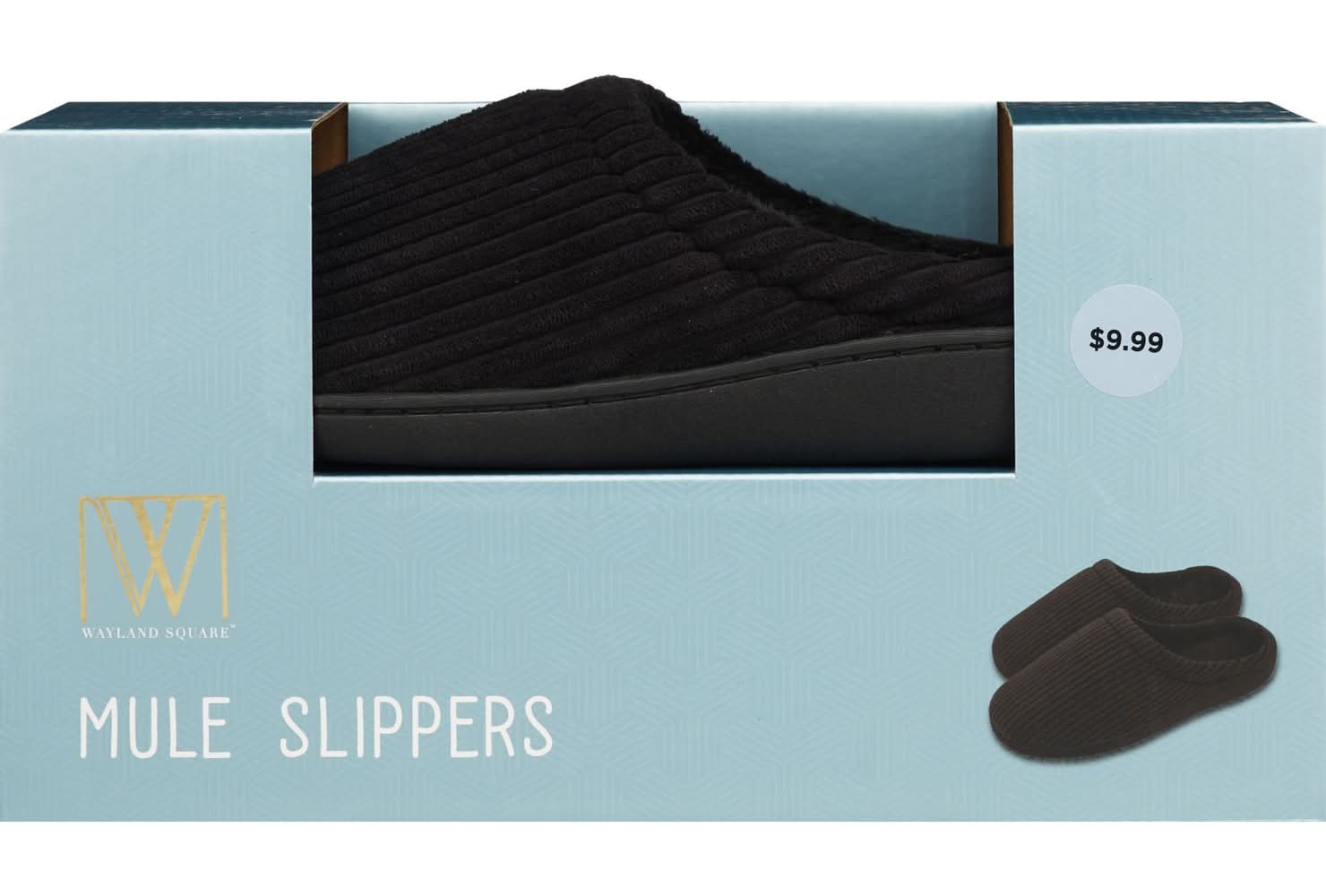 Wayland Square Unisex Corduroy Slipper, Black, Assorted Sizes, 1 Pr