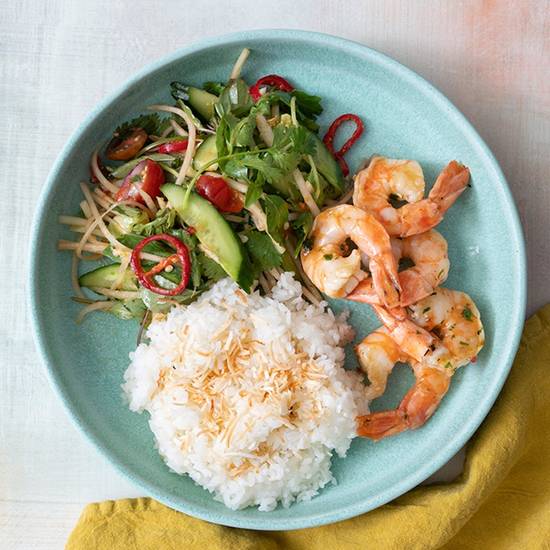 thai bowl with grilled selva shrimp