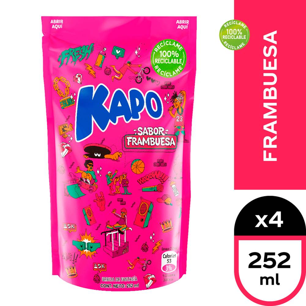 Kapo pack jugo sabor frambuesa (4 pack, 252 ml)