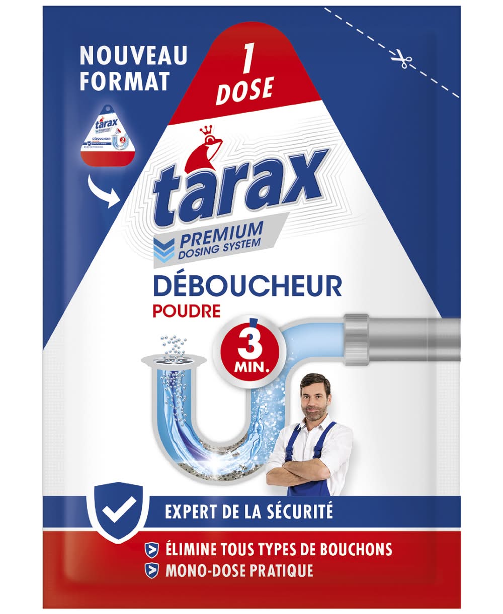 Tarax - Déboucheur chimique en poudre action rapide agit en 3 minutes (60g)