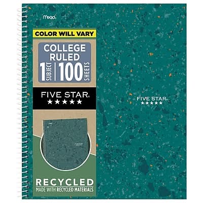 Five Star 1-Subject Composition Notebooks, 8.5 x 11, College Ruled, 100 Sheets, Color Chosen at Random (820477F)