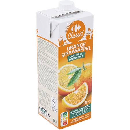 Jus d'orange sans pulpe Carrefour Classic' - la brique d'1L
