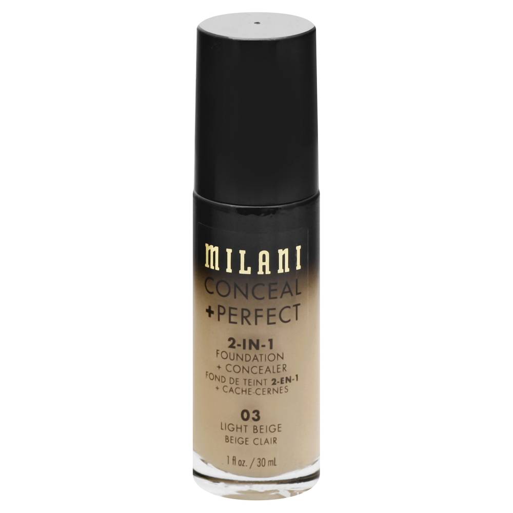 Milani Conceal + Perfect 03 2 in 1 Foundation + Concealer, Light Beige (1 fl oz)