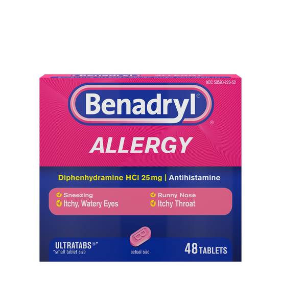 Benadryl Ultratabs Antihistamine Allergy Medicine Tablets, 48 ct