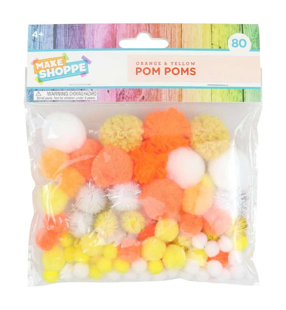 Make Shoppe Pom Poms - Yellow 80 Ct