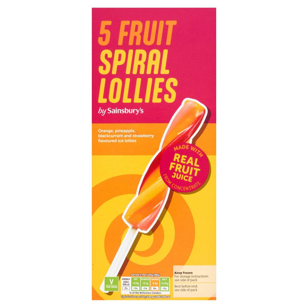 Sainsbury's Fruit Spiral Lollies 5x70ml
