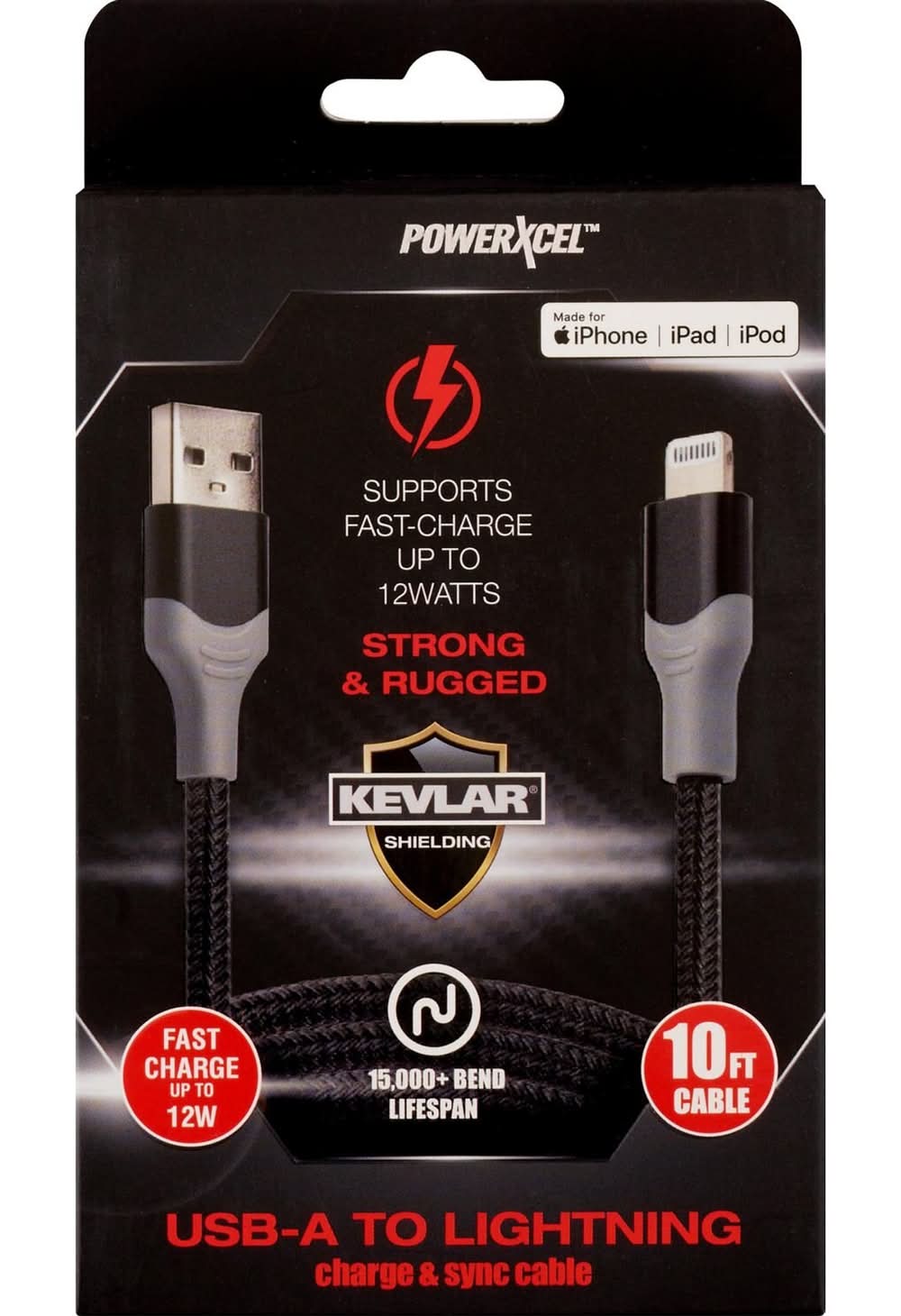Kevlar Usb A To Lighing-10Ft Black