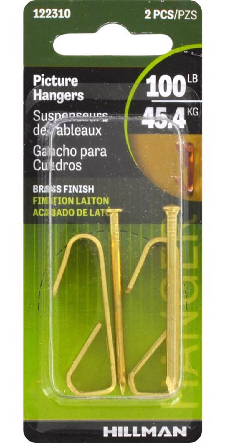 Hillman Brass-Plated Gold Conventional Picture Hanger 100 Lb 2 Pk