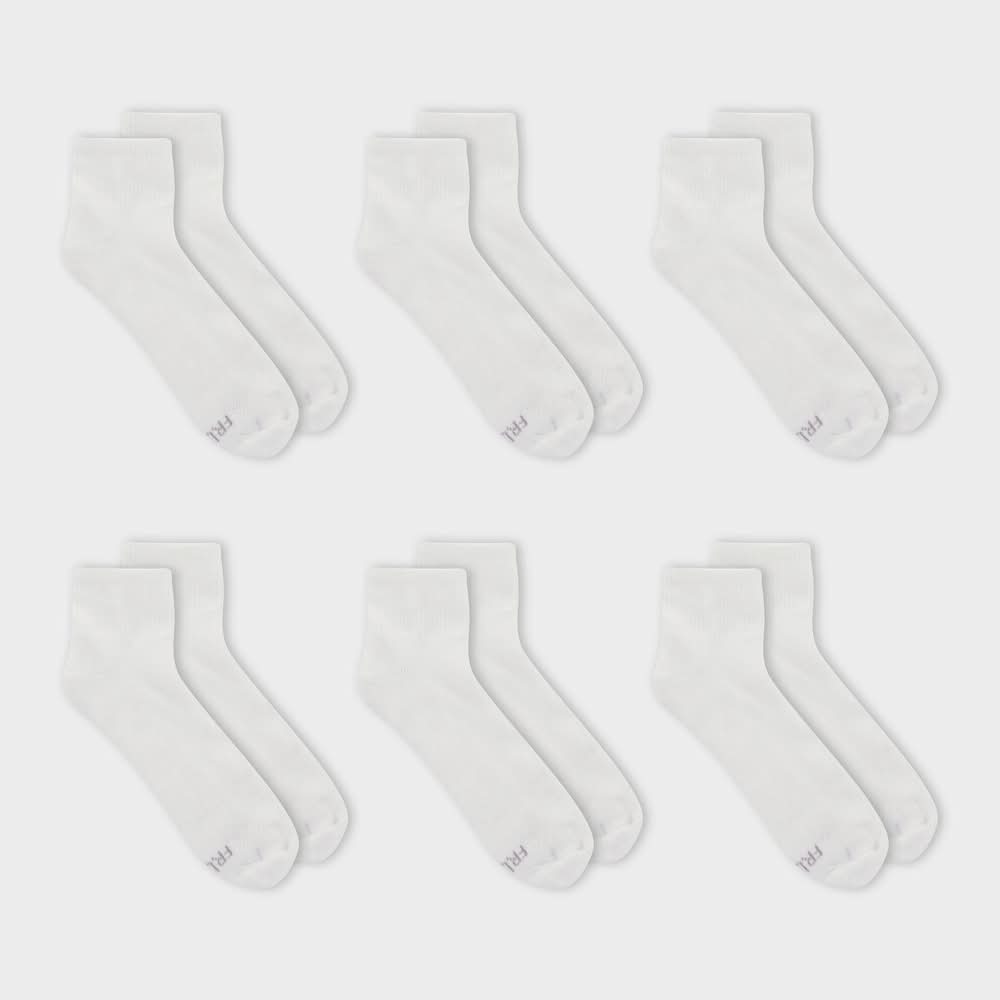 Fruit of the Loom Cushioned & Moisture Wicking Ankle Socks, 4-10, White (6 ct)