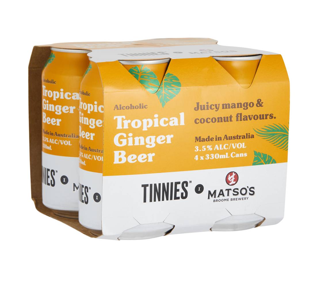 Matso's Tinnies Tropical Ginger Beer Can 330mL X 4 pack