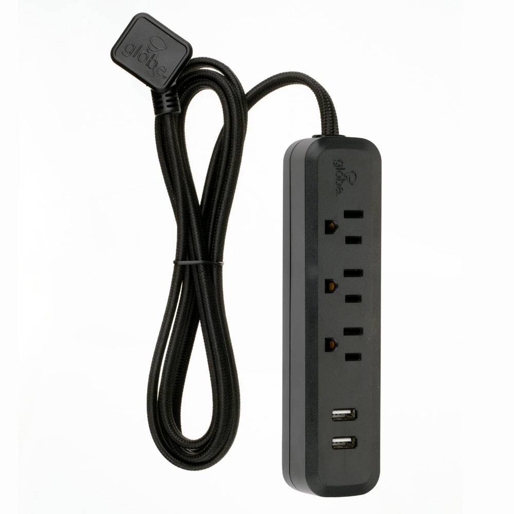 Globe Electric 6-ft 3-Outlet 2-USB Ports Indoor Black Power Strip | 78313