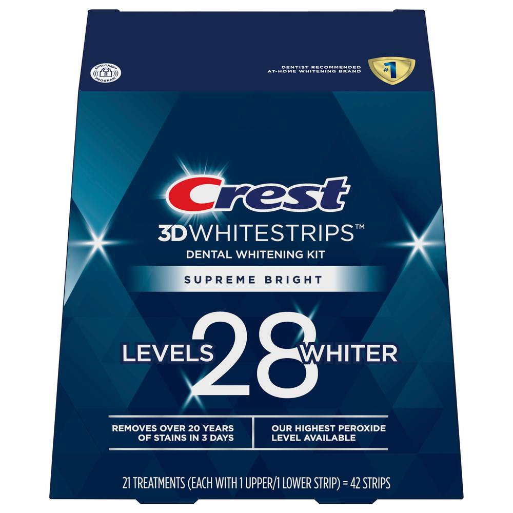 Crest 3dwhitestrips Supreme Bright At-Home Dental Whitening Kit.