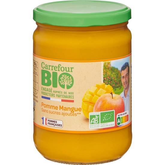 Carrefour Bio - Compote de fruits sans sucre ajouté, pomme - mangue (580g)
