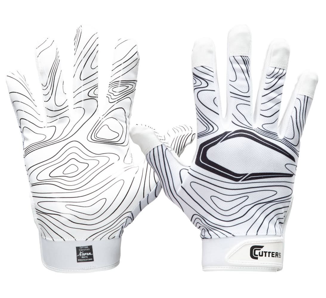 Cutters Youth Game Day Receiver Football Gloves, White Topo