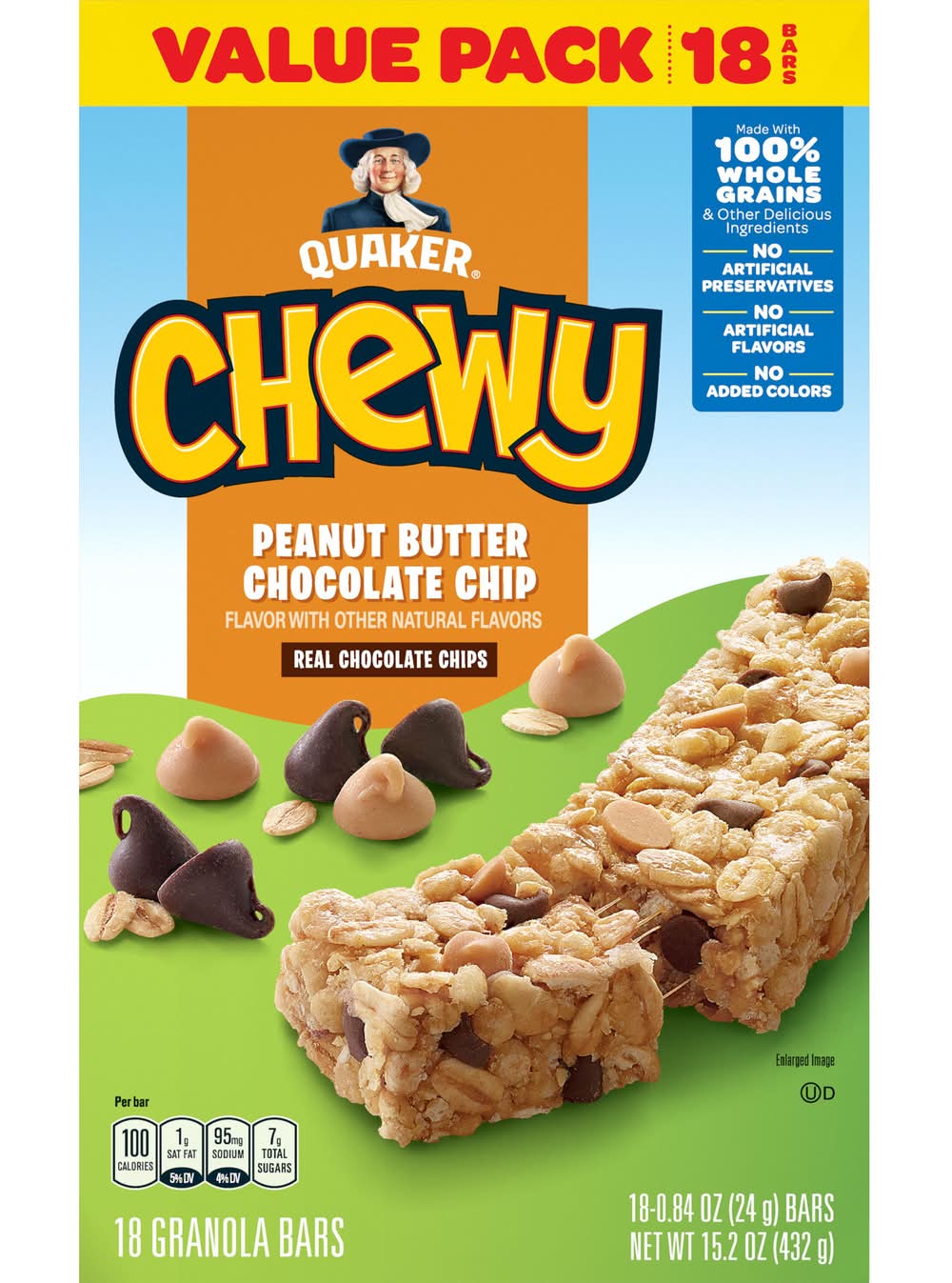 Quaker Chewy Granola Bar, Peanut Butter Chocolate Chip (18 x 0.84 oz)