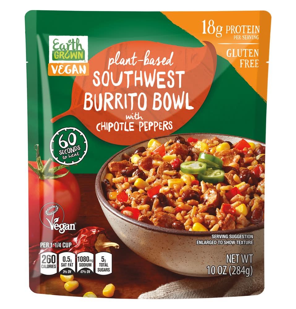 Earth Grown Plant Based Southwest Burrito Bowl With Chipotle Peppers (10 oz)