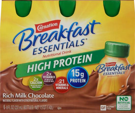 Carnation Breakfast Essentials Rich Milk Chocolate High Protein Drink (6 ct, 8 fl oz)