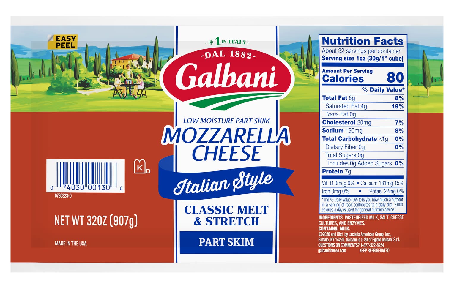 Galbani Low Moisture Part Skim Mozzarella Cheese (32 oz)