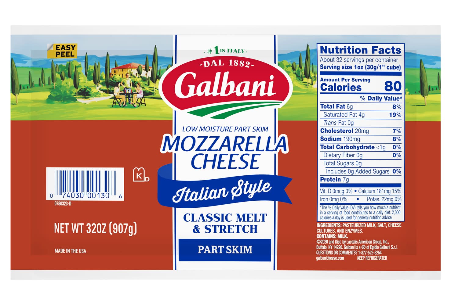 Galbani Low Moisture Part Skim Mozzarella Cheese (32 oz)
