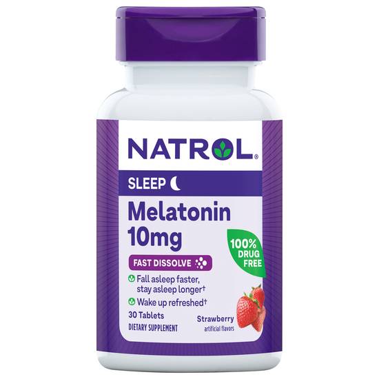 Natrol Tablets Sleep 10 mg Maximum Strength Strawberry Flavor Melatonin (30 ct)