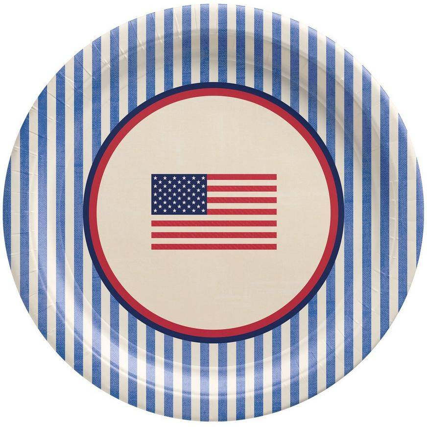 Party City Americana Stripe Paper Dinner Plates (red/white/blue) (8 ct)