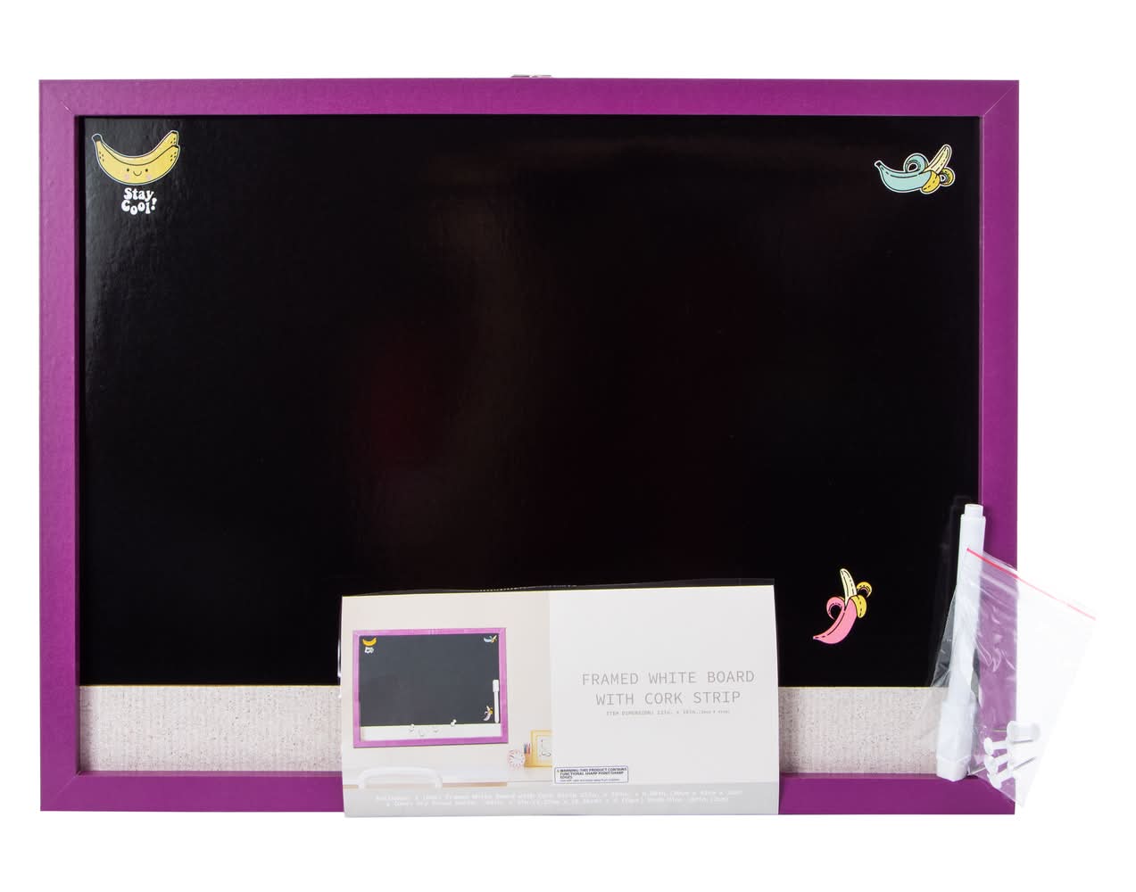 Framed White Board With Cork Strip 16in x 12in Purple