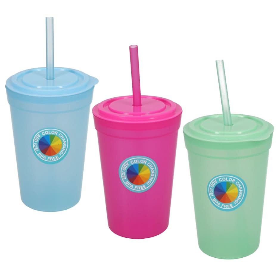 Greenbrier Kids Color Changing Cups With Lids & Straws 8 fl oz, Assorted (3 ct)