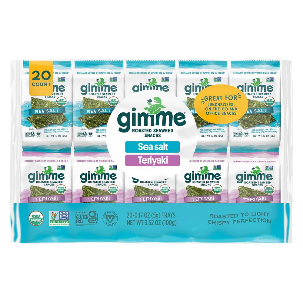 Gimme Organic Roasted Seaweed Snacks Variety pack (20 ct) (sea salt & teriyaki)