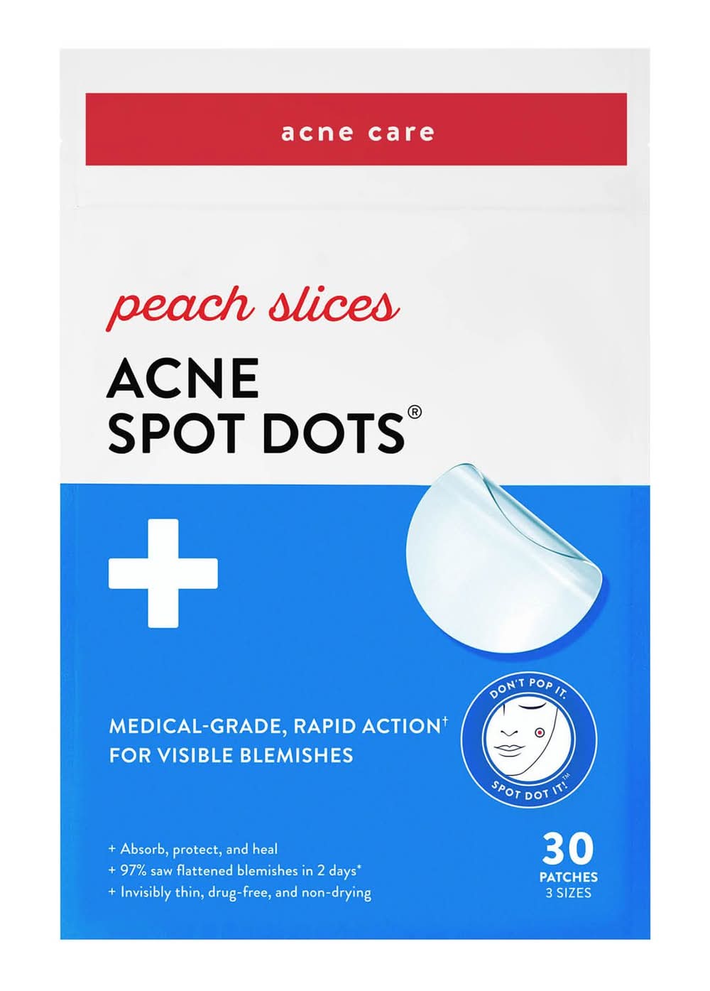 Peach Slices Spot Dots Hydrocolloid Acne Patches, 7x10x12 mm (30 ct)