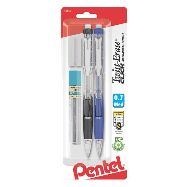 Pentel Twist-Erase Click Mechanical Pencils Fine Point 0.5mm Hb Hardness Assorted Barrels (2 ct)