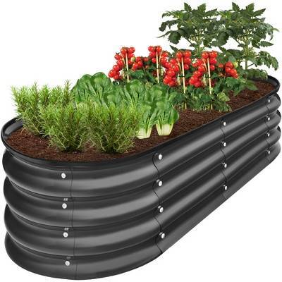 Best Choice Products 4x2x1ft Outdoor Raised Metal Oval Garden Bed, Planter Box for Vegetables, Flowers - Charcoal